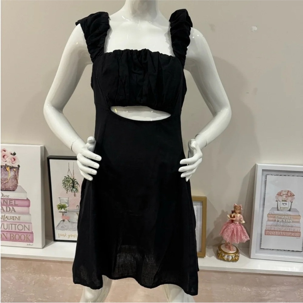 Free People BOM BOM Island Elegant Black Ruffle Mini Dress Sz L - Picture 5 of 6